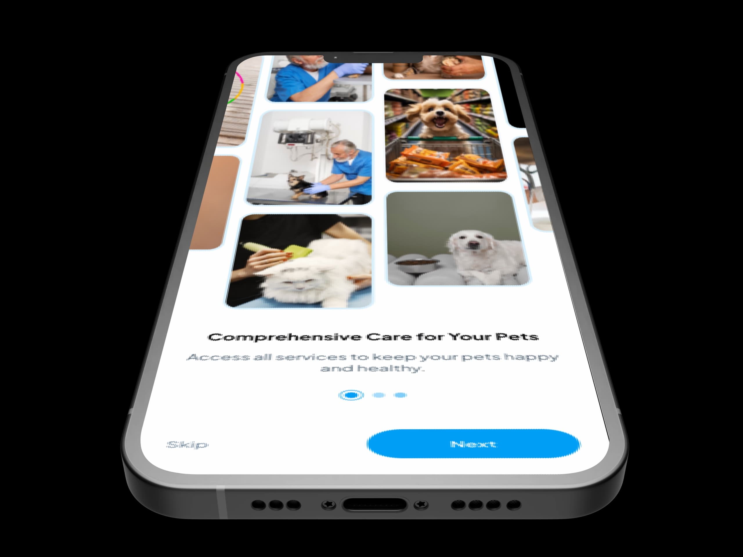 AZ Pets pet store and care app — interface mockup